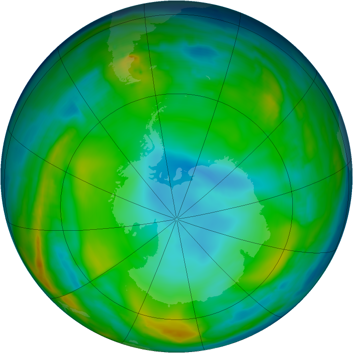 Antarctic ozone map for 13 July 2015
